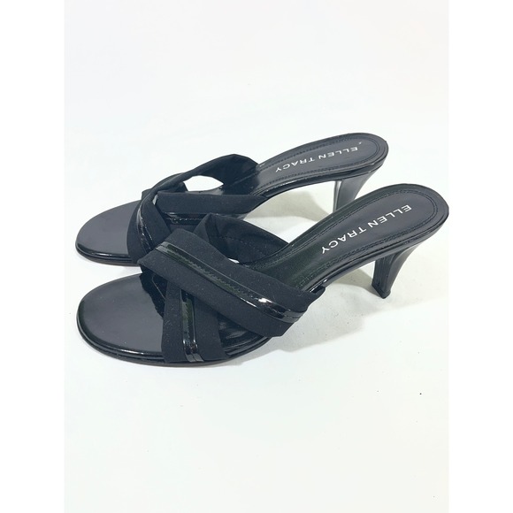 Ellen Tracy Shoes - Ellen Tracy Helen Crisscross Patent Trim Kitten Heel Women 7 Black Mule Sandal